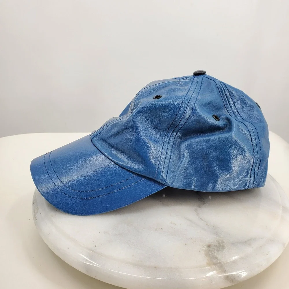 Vintage M Julian Wilsons Blue Genuine Leather Baseball Cap Hat L XL Y2K Street